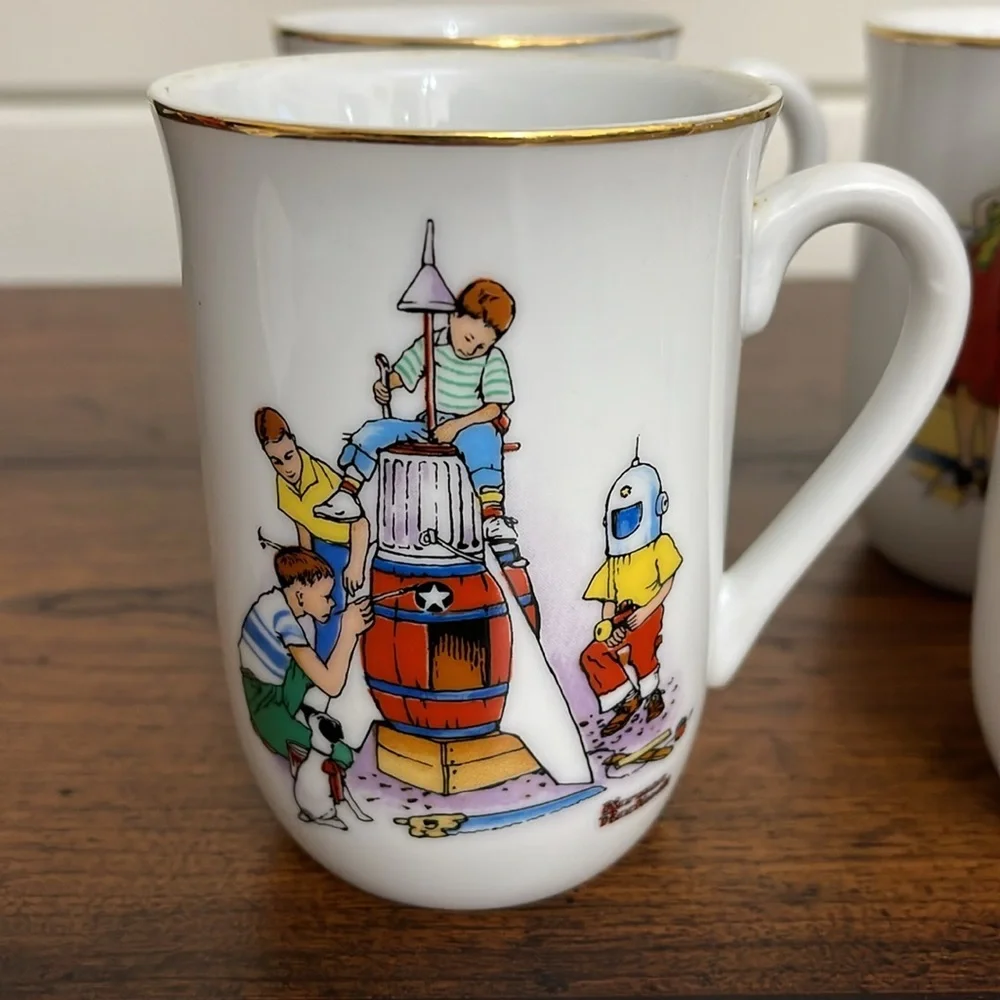 Set of (4) 1982 Norman Rockwell Good Old Days Diner Mugs
